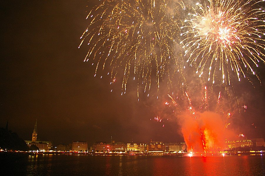 Fireworks at Inner Alster lake